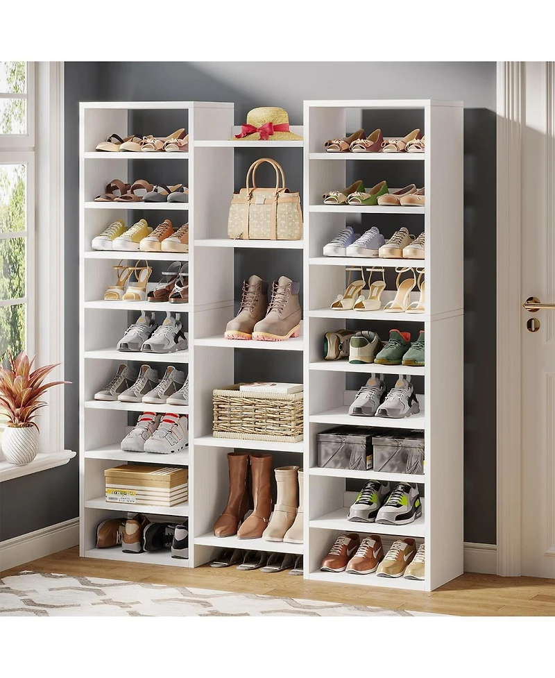 Tribesigns 14-Tier Shoe Rack, Freestanding Shoe Shelf, White Wooden Shoe Storage Cabinet with 22 Open Cubbies, 46 Pairs Wide Entryway Shoe Organizer