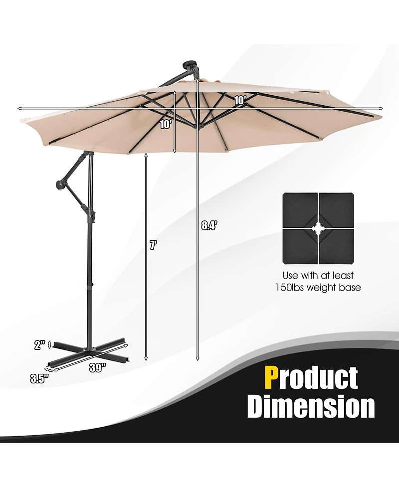 Patio Solar Powered Cantilever Umbrella with Tilting System