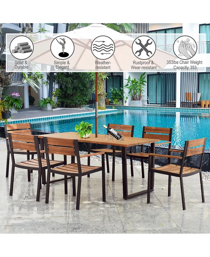 Slickblue Patented 7 Pieces Patented Outdoor Patio Dining Table Set with Hole