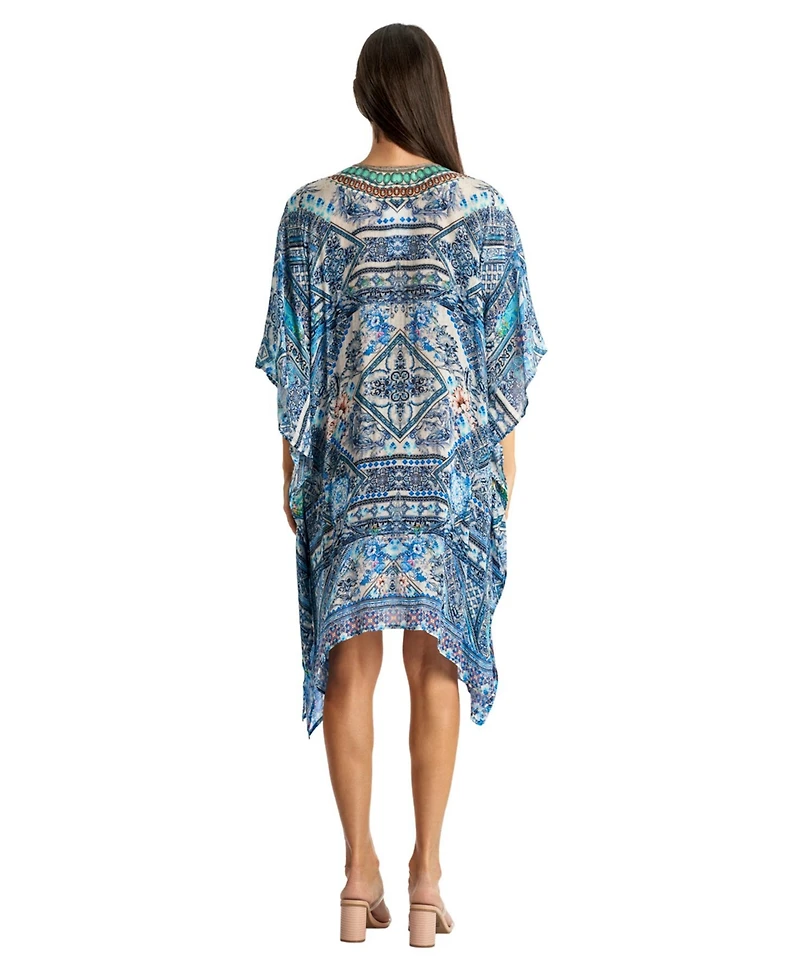 La Moda Clothing Women's V-neck Short Kaftan Dress