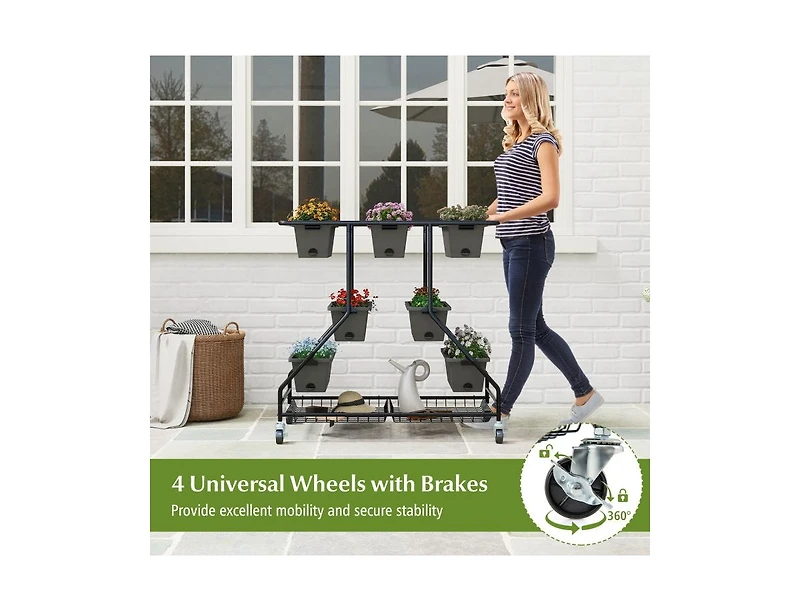 Slickblue Vertical Raised Garden Bed with 7 Planter Boxes and Storage Baskets-Black