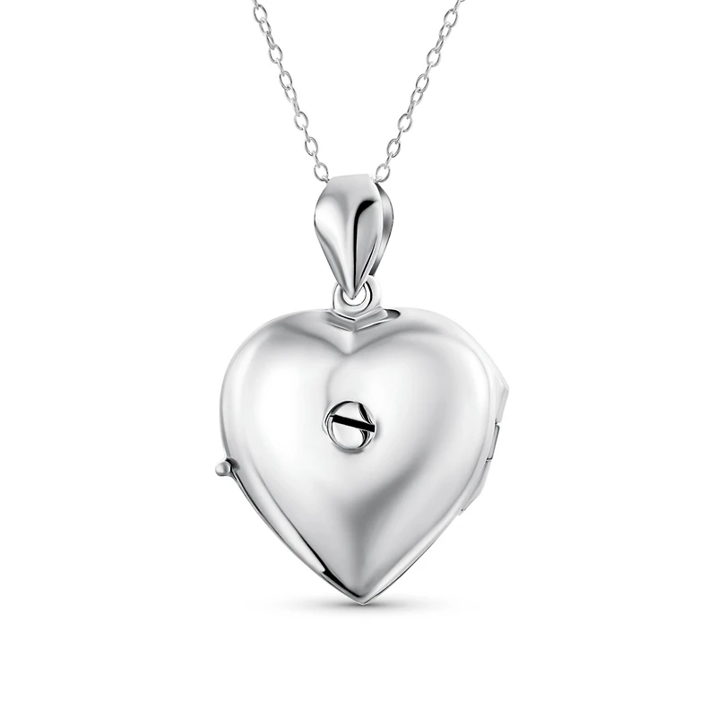 Bling Jewelry Simple Plain Keepsake Domed Puff carved Leaf Heart Shaped Photo Locket Holds Photos Pictures Silver Necklace Pendant Large
