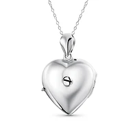 Bling Jewelry Simple Plain Keepsake Domed Puff carved Leaf Heart Shaped Photo Locket Holds Photos Pictures Silver Necklace Pendant Large