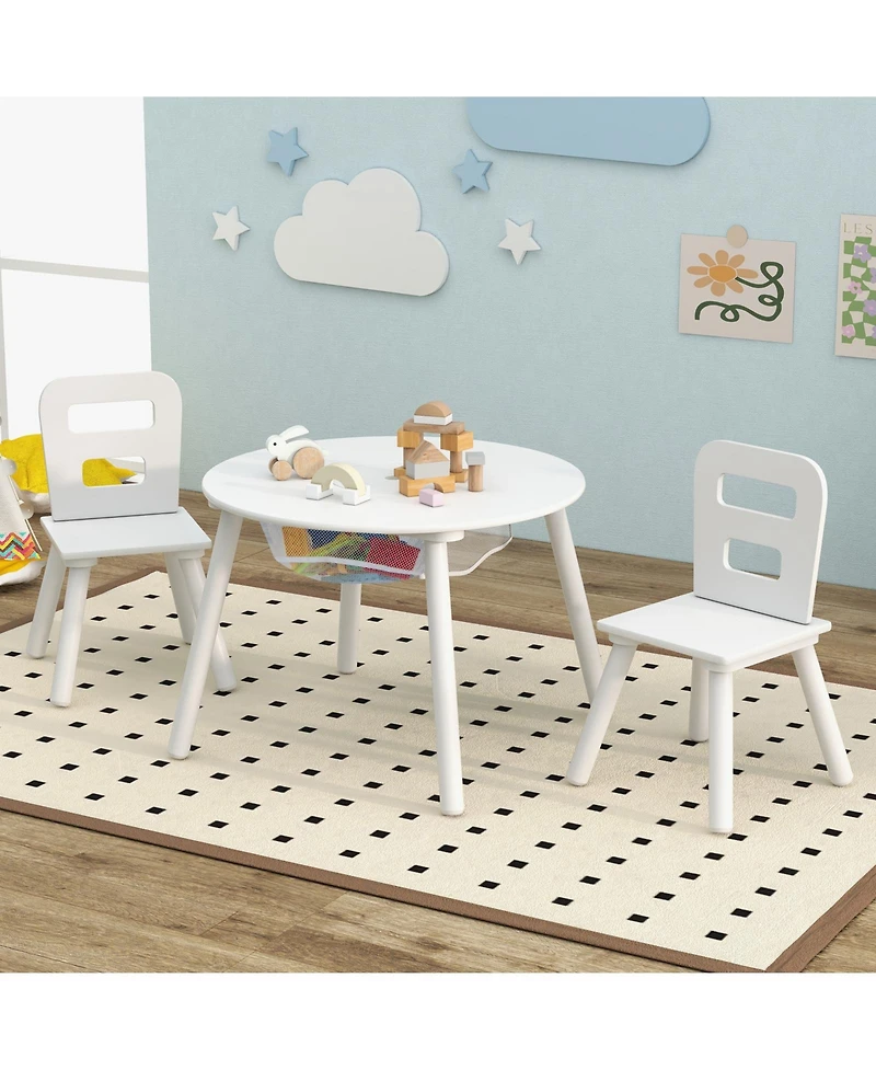Slickblue Wood Activity Kids Table and Chair Set with Center Mesh Storage for Snack Time and Homework
