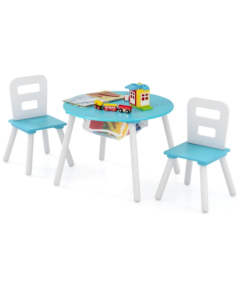 Slickblue Wood Activity Kids Table and Chair Set with Center Mesh Storage for Snack Time Homework