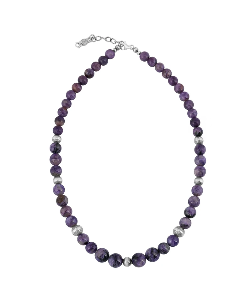 American West Jewelry Sterling Silver and Graduated Charoite Gemstone Bead Necklace, 20 Inches