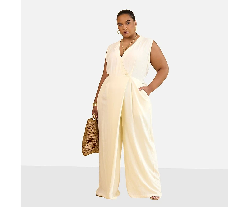 Rebdolls Plus Size Alia Wrap Overlay Wide Leg Jumpsuit