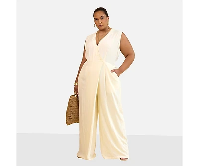 Rebdolls Plus Size Alia Wrap Overlay Wide Leg Jumpsuit