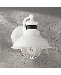 John Timberland Oberlin Rustic Industrial Farmhouse Outdoor Barn Light Fixture White Dusk to Dawn Motion Sensor 9" Clear Seedy Glass for Exterior