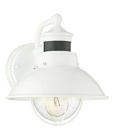 John Timberland Oberlin Rustic Industrial Farmhouse Outdoor Barn Light Fixture White Dusk to Dawn Motion Sensor 9" Clear Seedy Glass for Exterior