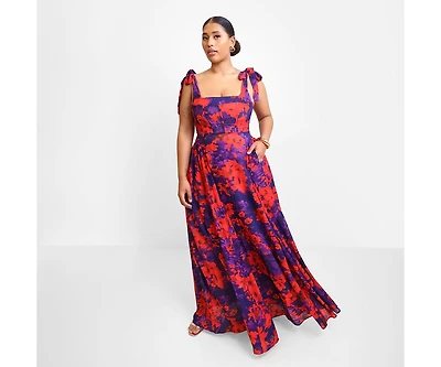 Rebdolls Women's Adelina Floral Tie Strap Maxi Skater Dress