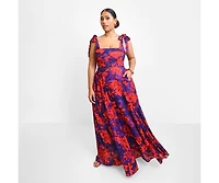 Rebdolls Women's Adelina Floral Tie Strap Maxi Skater Dress