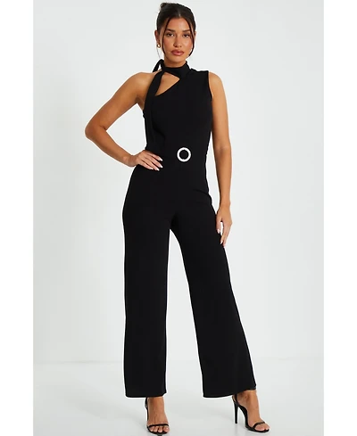 Quiz Women's Scuba Crepe Tie Neck Palazzo Jumpsuit