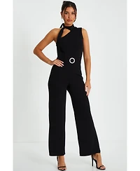 Quiz Women's Scuba Crepe Tie Neck Palazzo Jumpsuit