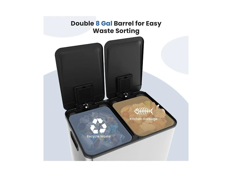 2 x 8 Gallon Dual Trash Can for Kitchen, Office, and Home Use