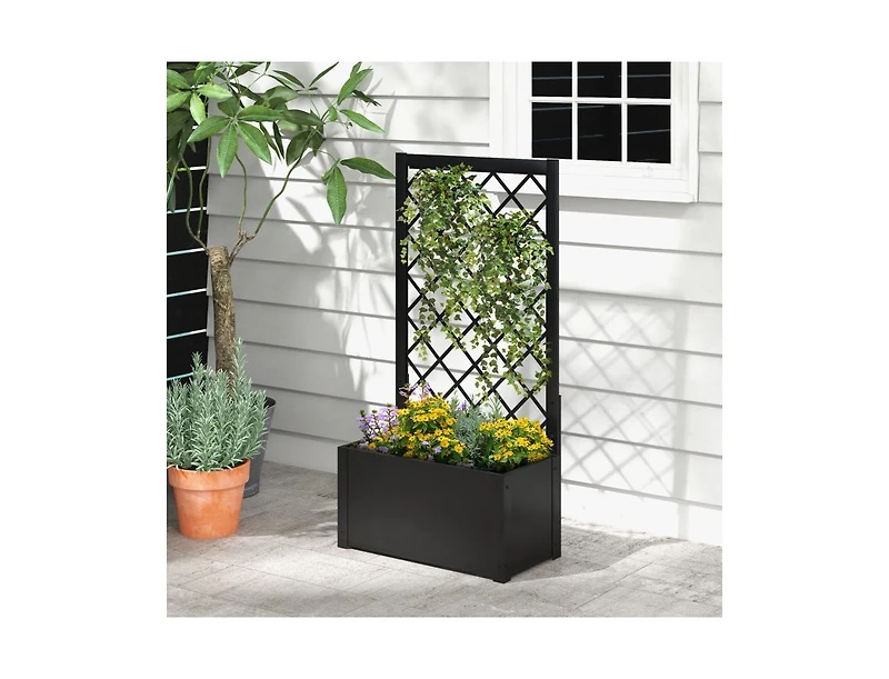 Slickblue 44 Inch Metal Raised Garden Bed with Trellis-Black