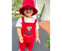 Sesame Street Toddler Boys Elmo French Terry Short Overalls T-Shirt and Hat 3 Piece Outfit Set Newborn to