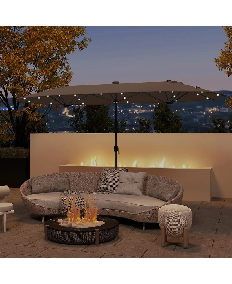Double-sided Patio Umbrella with Solar Lights for Garden Pool Backyard