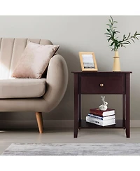 Nightstand with Drawer and Open Shelf for Bedroom or Living Room Storage