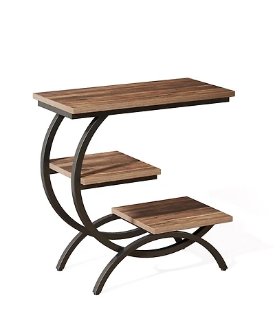 Tribesigns C-Shaped End Table, Industrial 3-Tier Small Side Table for Couch, Wood Bedside Table Snack Side Table with Storage Shelves for Living Room