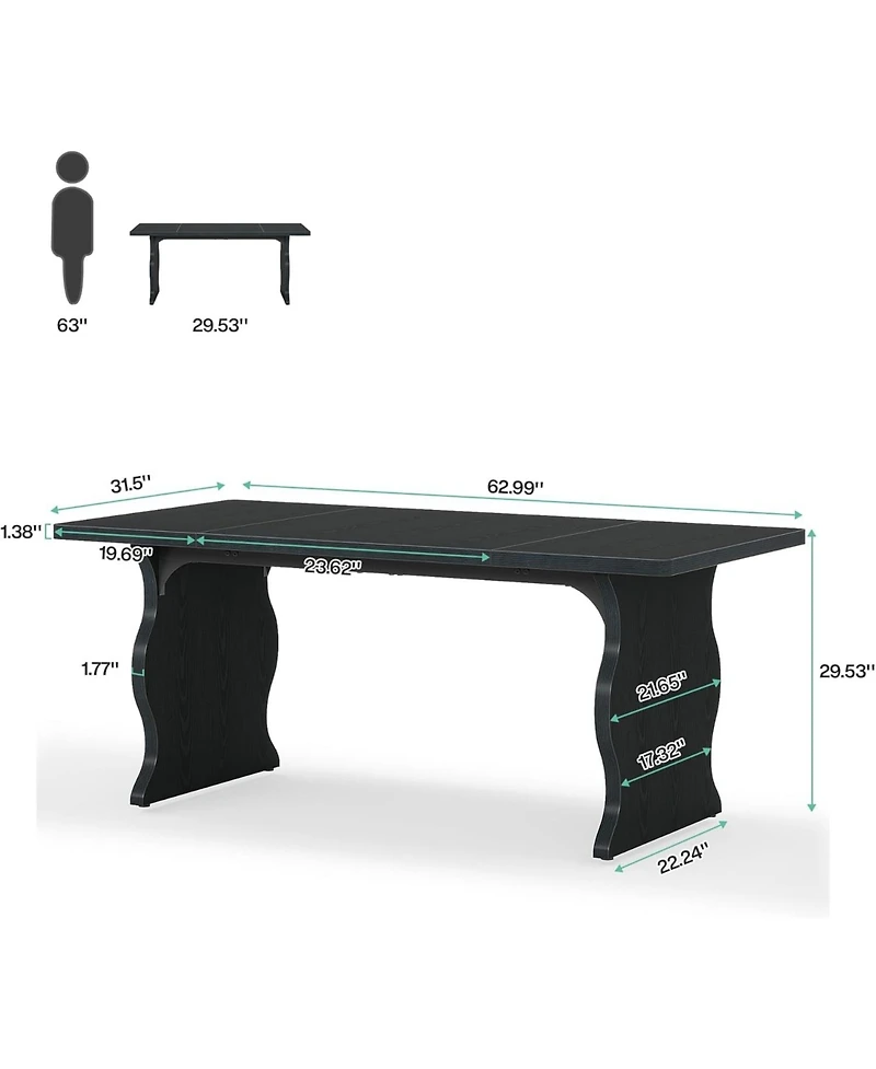 Tribesigns Modern Dining Table for 4-6, 63-Inch Rectangular Wood Kitchen Table, Large Dinner Table Wooden Dining Room Table, Black Kitchen & Dining Ro