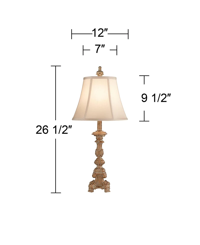 Regency Hill Elize Traditional Table Lamps 26 1/2" High Set of 2 Whitewashed Candlestick with Table Top Dimmers Beige Shade for Bedroom Living Ro