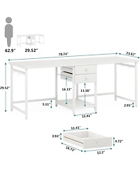 Tribesigns 79 Inch Extra Long Desk, Double Desk with 2 Drawers, Two Person Computer Storage Shelves, Writing Table Study for