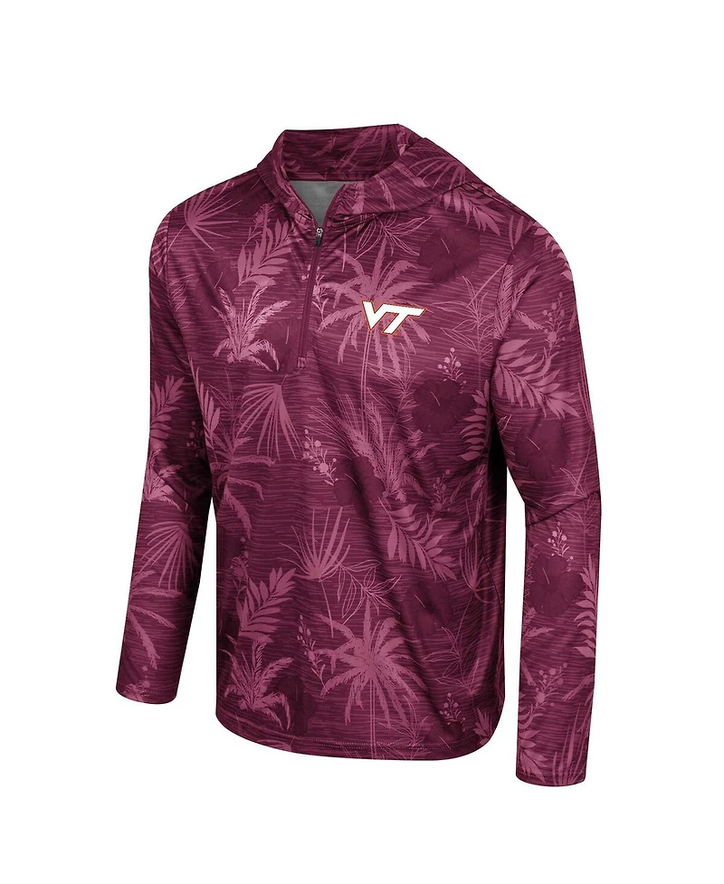 Colosseum Men's Maroon Virginia Tech Hokies Palms Printed Lightweight Quarter-Zip Hooded Top
