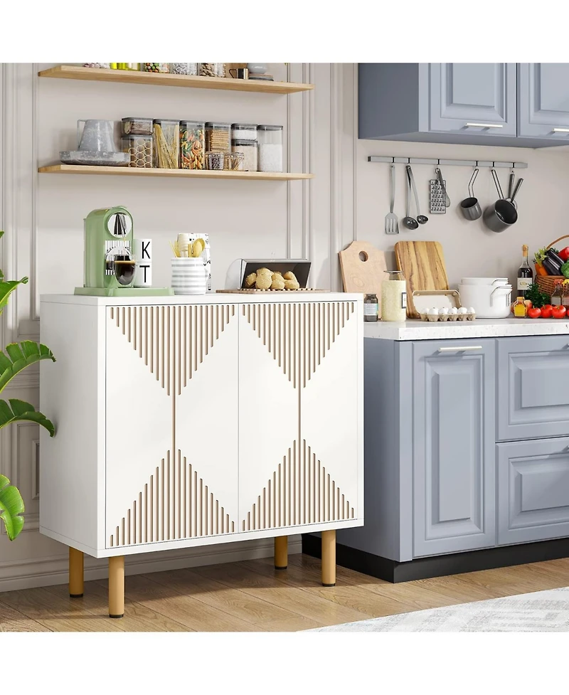 Tribesigns White Sideboard Buffet, Modern Storage Cabinet, Large Buffet Cupboard with 4 Doors, Dinning Horizontal Cabinet
