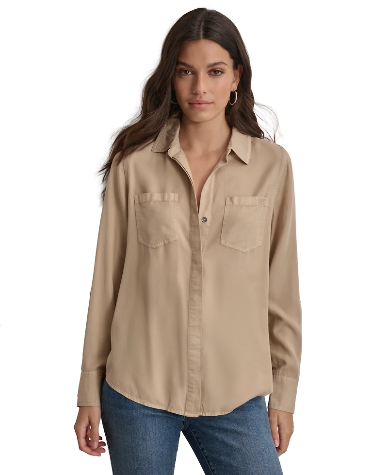 Dkny Jeans Women's Roll-Tab-Sleeve Button-Front Shirt - Pbl