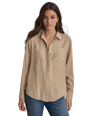 Dkny Jeans Women's Roll-Tab-Sleeve Button-Front Shirt - Pbl