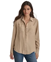 Dkny Jeans Women's Roll-Tab-Sleeve Button-Front Shirt - Pbl