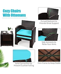 Sugift 5 Pieces Patio Rattan Furniture Set with Ottoman and Tempered Glass Coffee Table