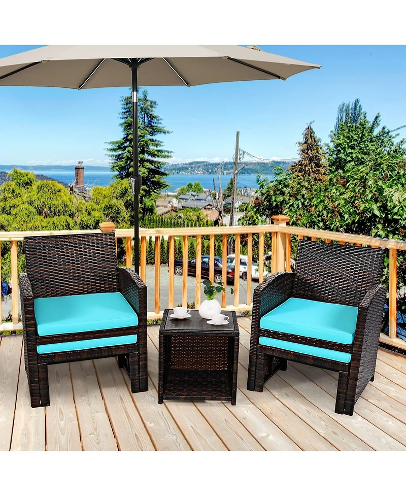 Sugift 5 Pieces Patio Rattan Furniture Set with Ottoman and Tempered Glass Coffee Table