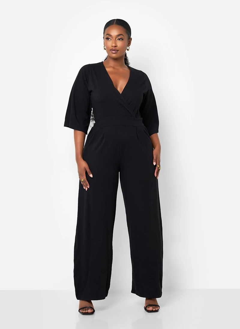 Rebdolls Women's Plus Karma Pleated Wide Leg Jumpsuit