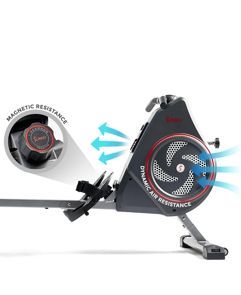 Sunny Health & Fitness Air+ Magnetic Rowing Machine with Exclusive SunnyFit App and Smart Bluetooth Connectivity