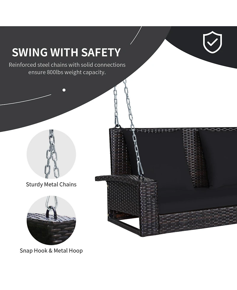 Slickblue 2-Person Patio Rattan Porch Swing with Cushions