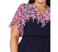 Msk Plus Flutter-Sleeve V-Neck Maxi Dress