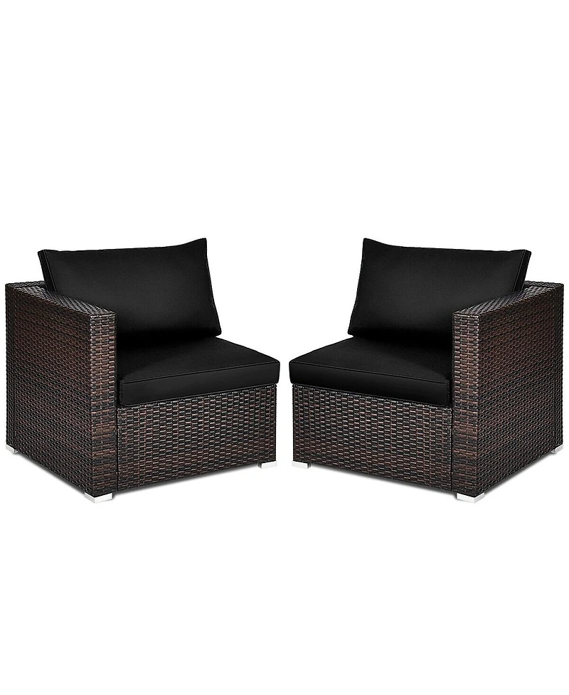 2 Pieces Patio Rattan Sectional Conversation Sofa Set