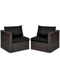 2 Pieces Patio Rattan Sectional Conversation Sofa Set