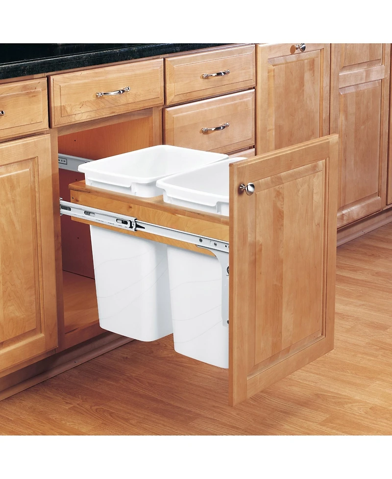 Rev-a-Shelf Double Pull Out Top Mount Trash Can 35 Quart, White, 4WCTM-18DM2