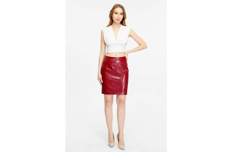 Furniq Uk Women's Leather Skirt, Red