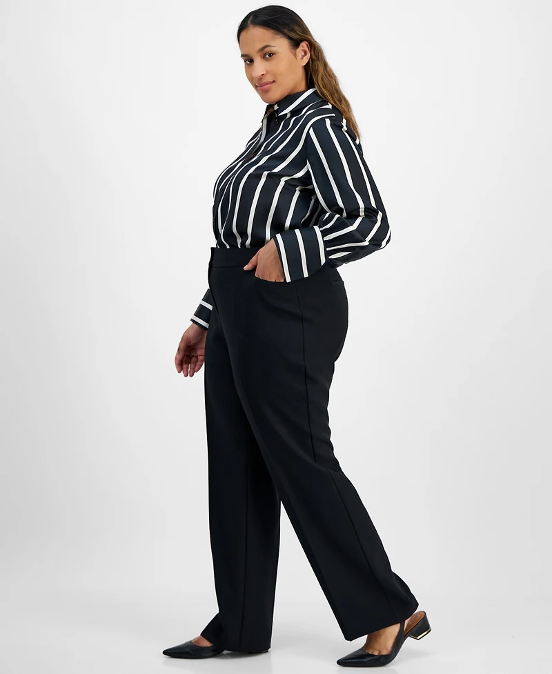 Kasper Plus High-Rise Straight-Leg Pants