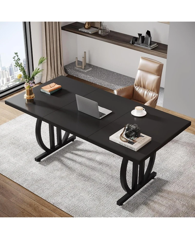 Tribesigns Executive Desk, 63 inch Large Modern Computer Desk with Metal Geometric Base, Conference Table for 4-6 People