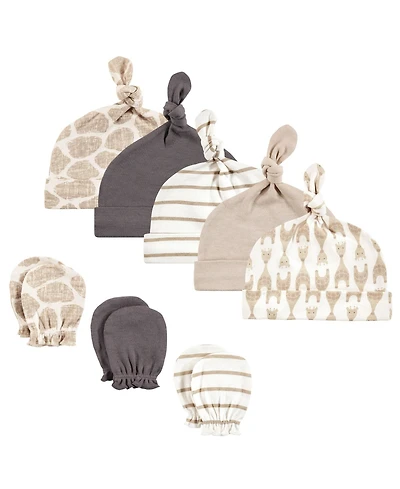 Hudson Baby Boys Unisex 8Pk Cap/Scratch Mitten Set