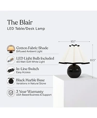 Blair Modern Led Classic Table Lamp with Black Marble Base (10"), Bulb Included