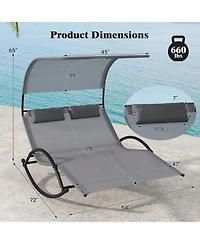 Slickblue Outdoor Dual Rocker Sunbed 2-Person Canopied Patio Lounger with Detachable Headrests-Grey