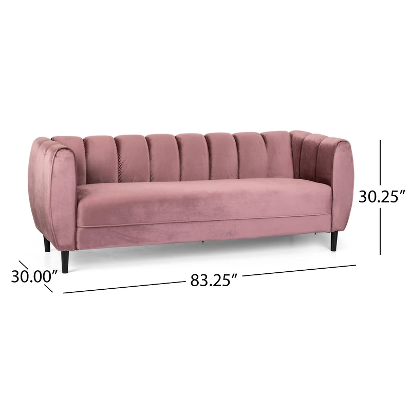 Streamdale Furniture Miranda Velvet Sofa: Modern Glam With Channel Stitching