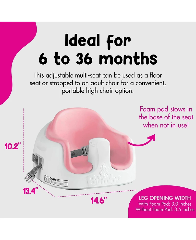 Bumbo Baby Toddler Adjustable 3-in-1 Booster Seat/High Chair & Tray, Cradle Pink