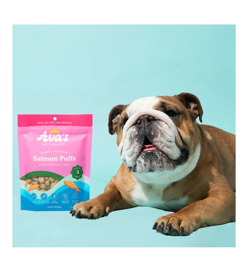 Ava's Pet Palace Freeze-Dried Salmon Puffs – Omega-3 Rich Wild-Caught Salmon, Kale & Flaxseed Dog Treats – 3 oz